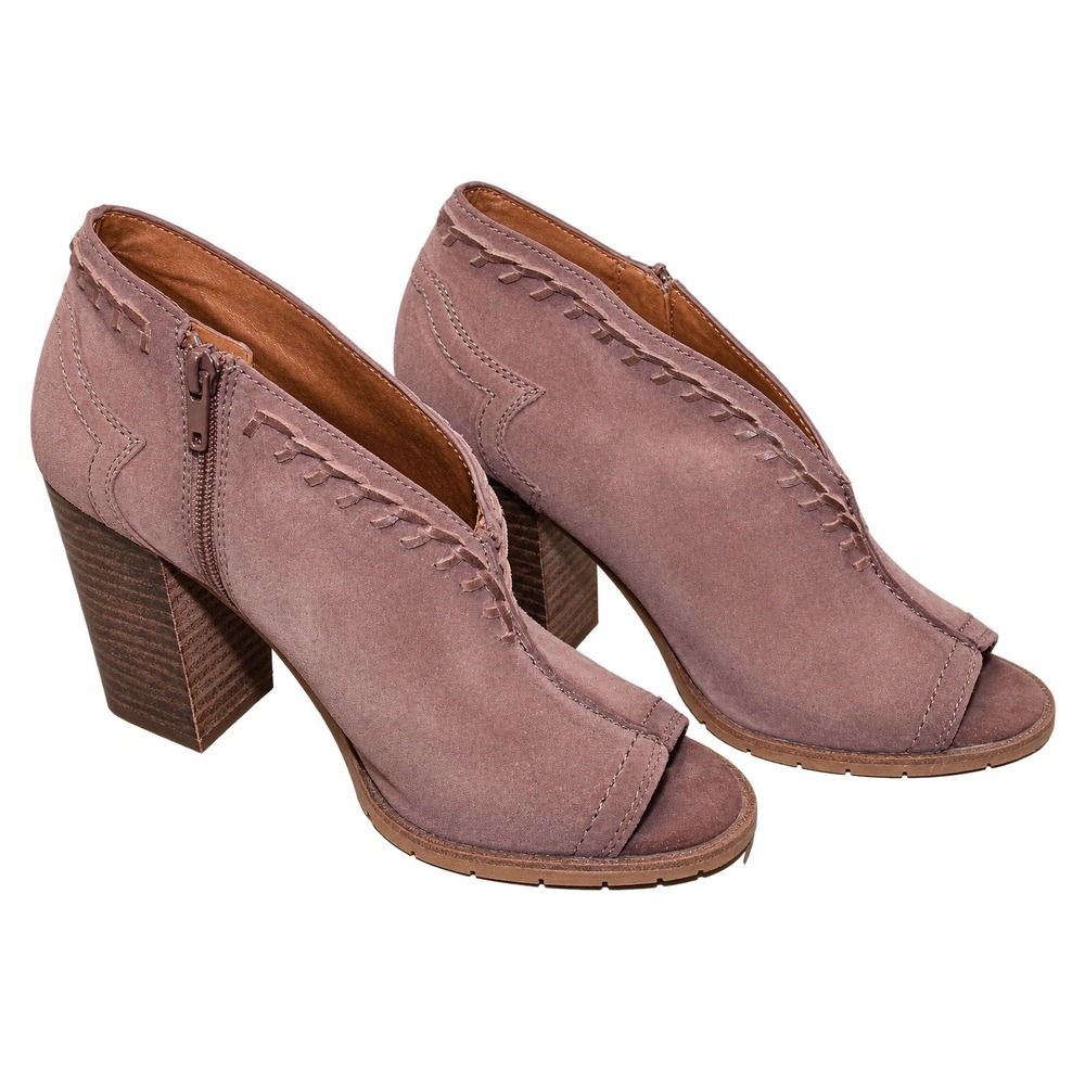 Zodiac Mia Suede Whipstitch Peep Toe Block Heel Booties Women 8.5 Mauve Brown